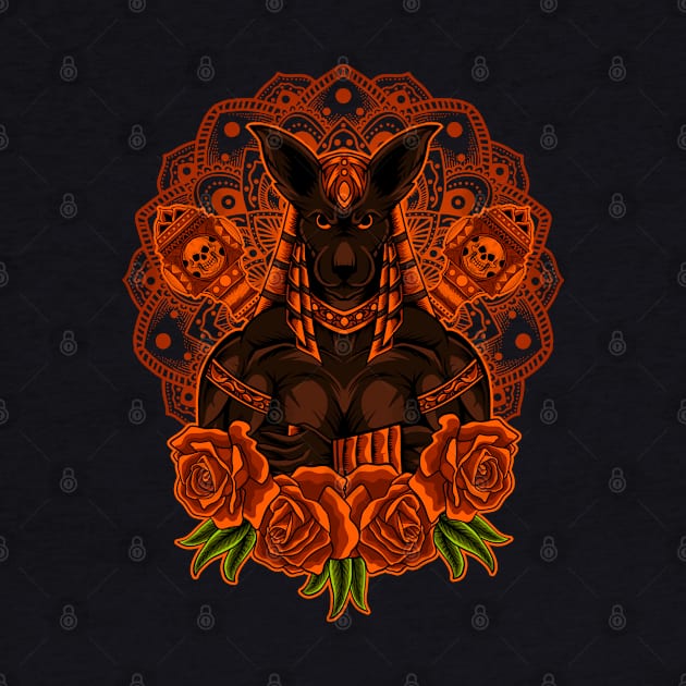 Anubis god mandala roses by Mako Design 